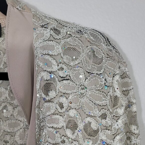 NWT R&M Richards Lace Open Cardigan Bolero Size L Sheer Mesh Floral Ivory Ruffle - Picture 6 of 14